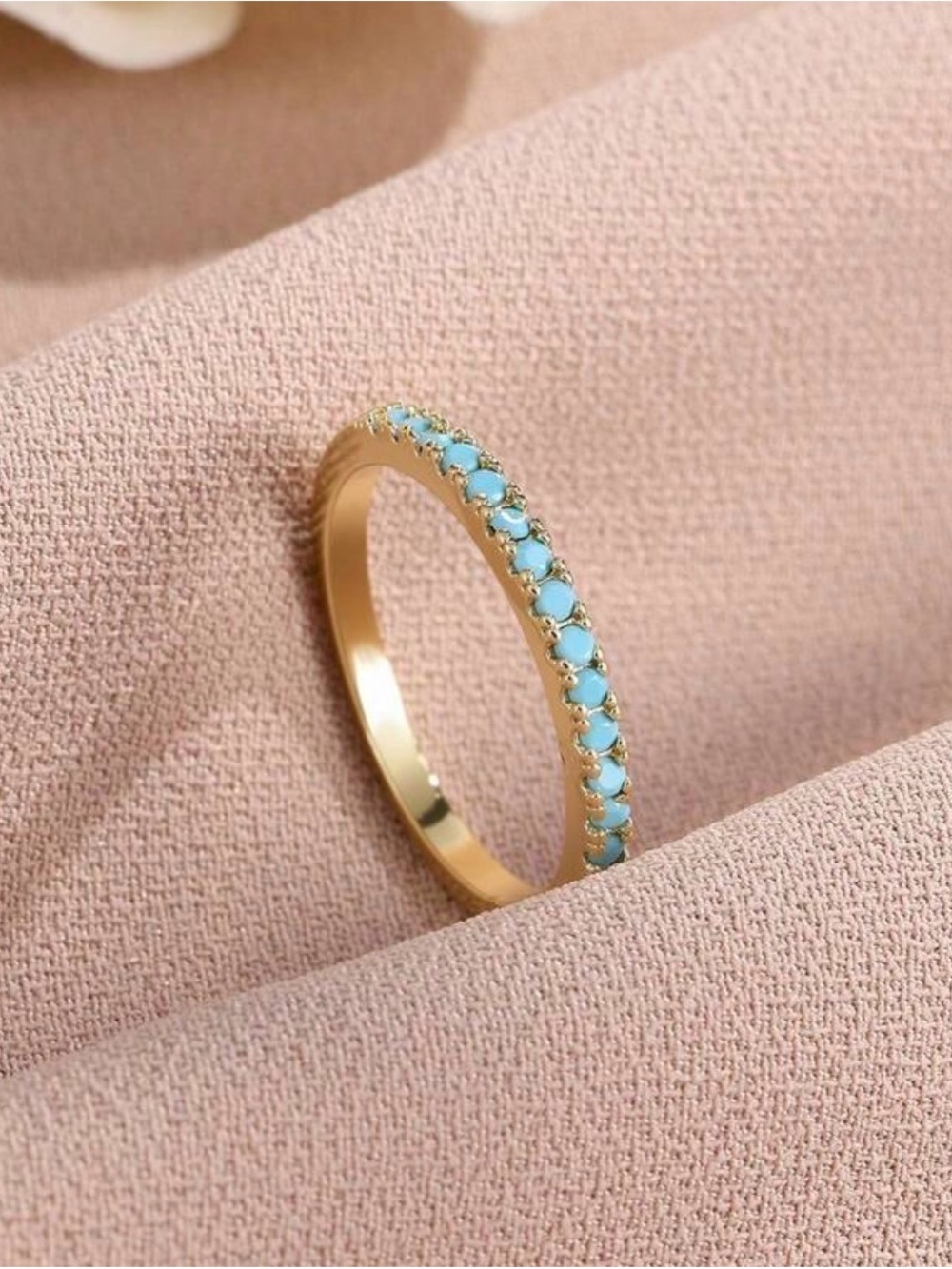 Western Ring Gold Band Ring with Turquoise Color Stones - Women's Jewelry